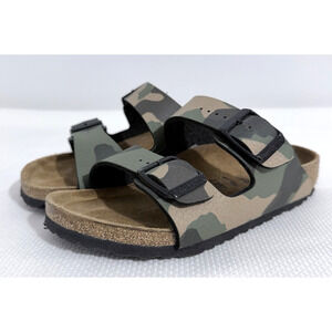 Birkenstock Arizona Boys Slippers US 29 Leather Green Gray Beige Camo Logo
